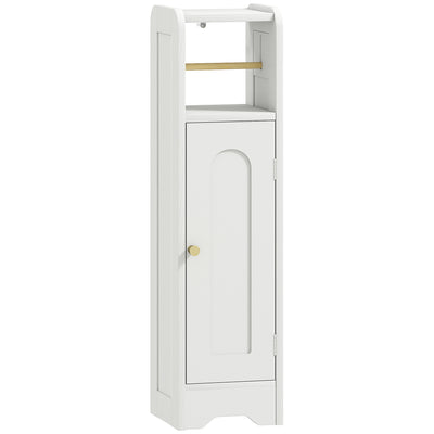 HOMCOM Small Bathroom Storage Cabinet with Toilet Roll Holder - White 