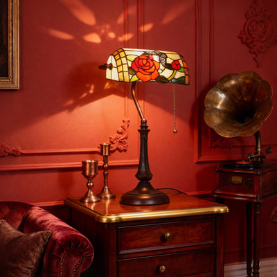HOMCOM Tiffany-Style Rose and Butterfly Table Lamp - Multi 