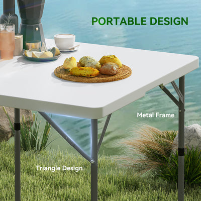 Outsunny 3ft Folding Camping Table, Heavy Duty Picnic Table with 2 Adjustable Height for Indoor Outdoor Garden, Party, BBQ, White 