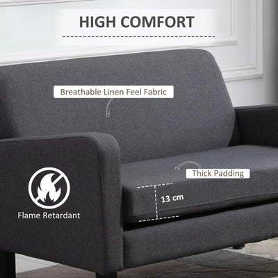 HOMCOM Linen Modern-Curved 2-Seat Sofa Loveseat w/ Thick Cushion Wood Legs Foot Pads Single Compact Home Furniture Grey 