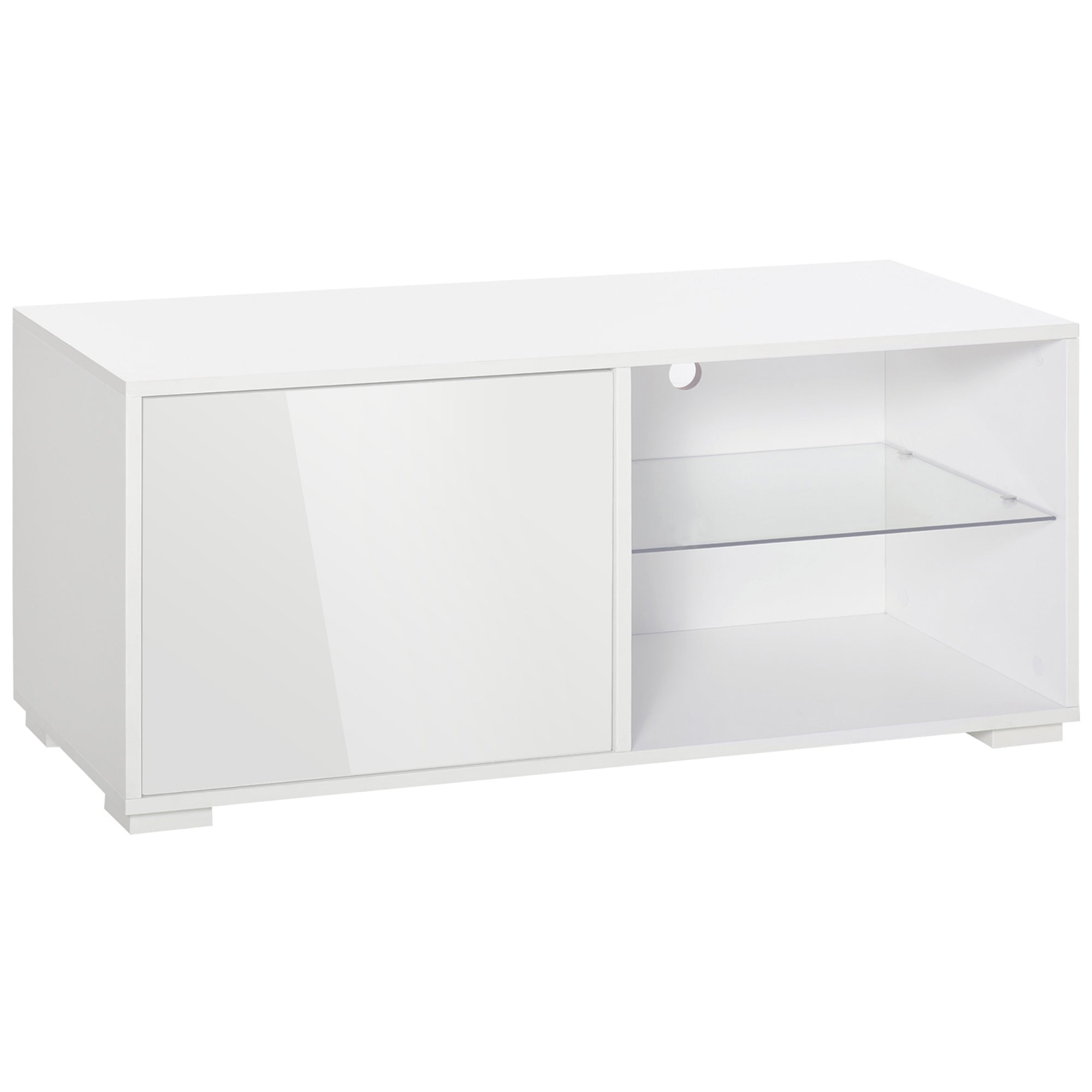HOMCOM High Gloss TV Stand Storage Cabinet with 2 Shelves for Living Room Home Furniture White 