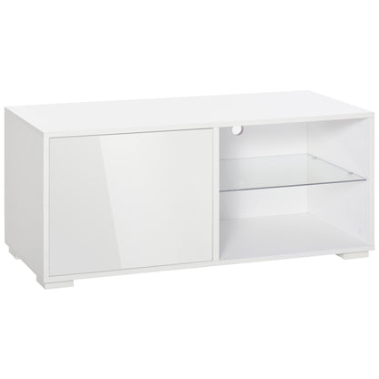 HOMCOM High Gloss TV Stand Storage Cabinet with 2 Shelves for Living Room Home Furniture White 