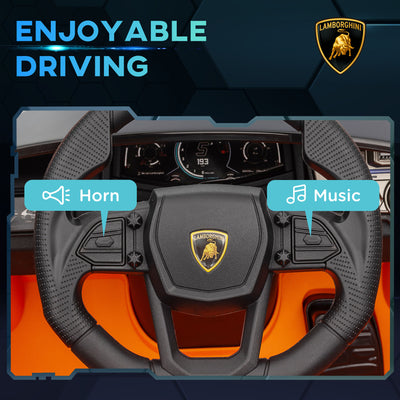 AIYAPLAY Lamborghini Revuelto Licensed 12V Ride on Car w/ Butterfly Doors, Transport Wheels, Suspension, Remote Control, Orange 