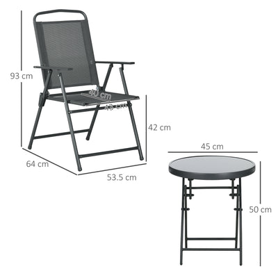 Outsunny Three-Piece Garden Seat Set, with Glass-Top Table - Dark Grey 