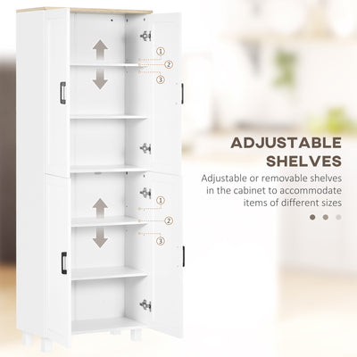 HOMCOM Freestanding Kitchen Cupboard, 4-Door Storage Cabinet Organizer with Adjustable Shelves White 