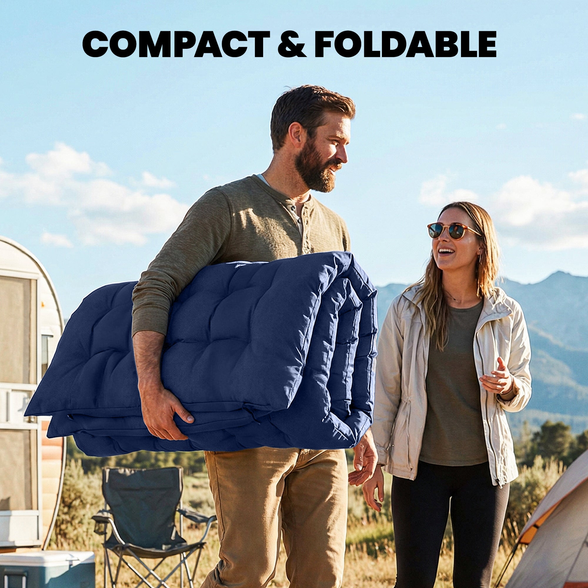 Outsunny Sleeping Mat, Foldable Camping Mattress Pad with Four Corner Elastic Straps, Dark Blue 