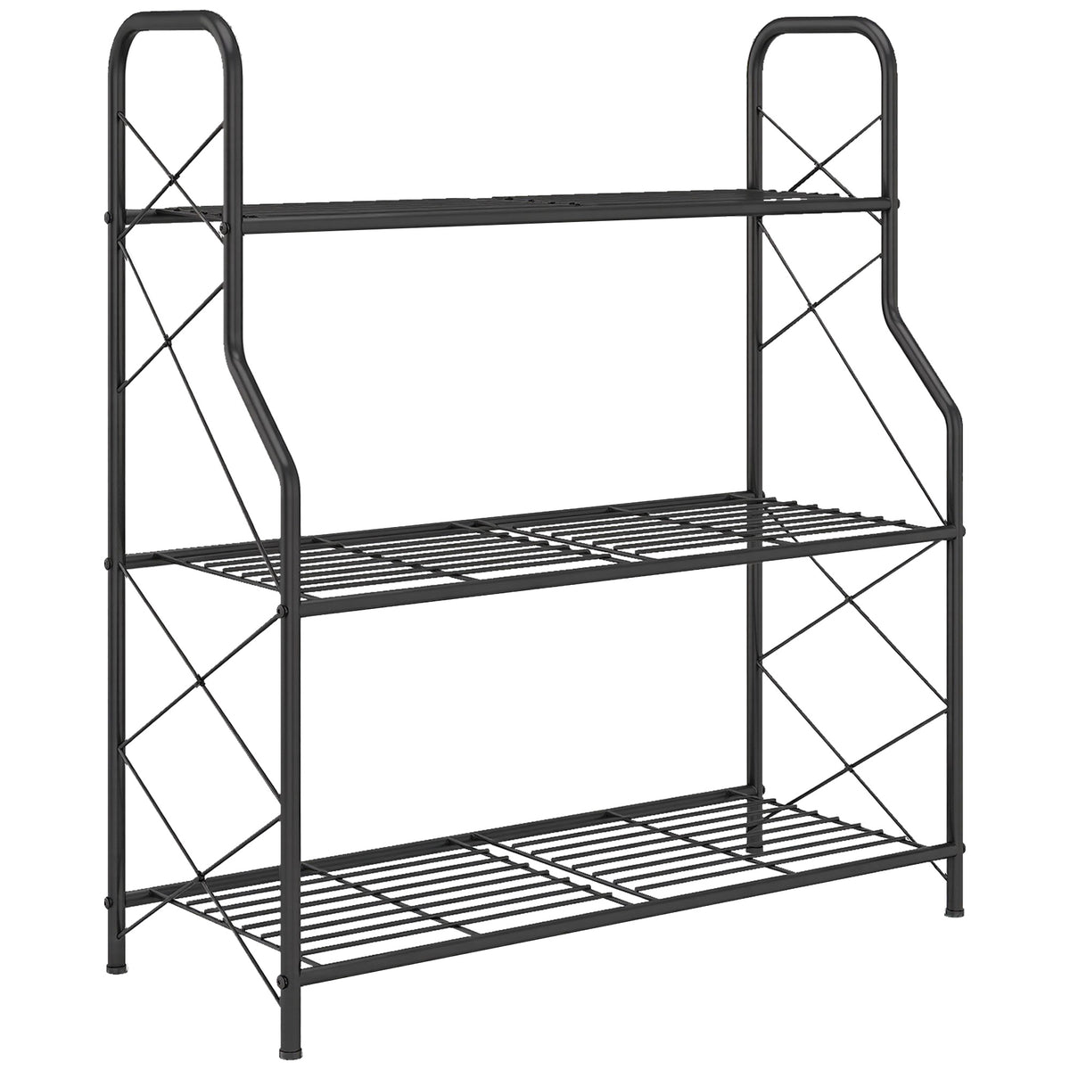 Outsunny 3-Tier Metal Plant Stand, Heavy Duty Ladder Shelf Potted Plants Display Rack, Indoor Outdoor Flower Pot Holder 