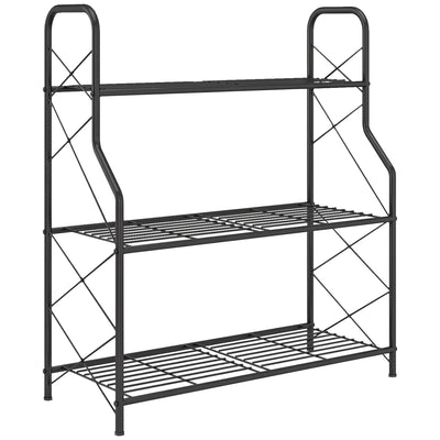 Outsunny 3-Tier Metal Plant Stand, Heavy Duty Ladder Shelf Potted Plants Display Rack, Indoor Outdoor Flower Pot Holder 