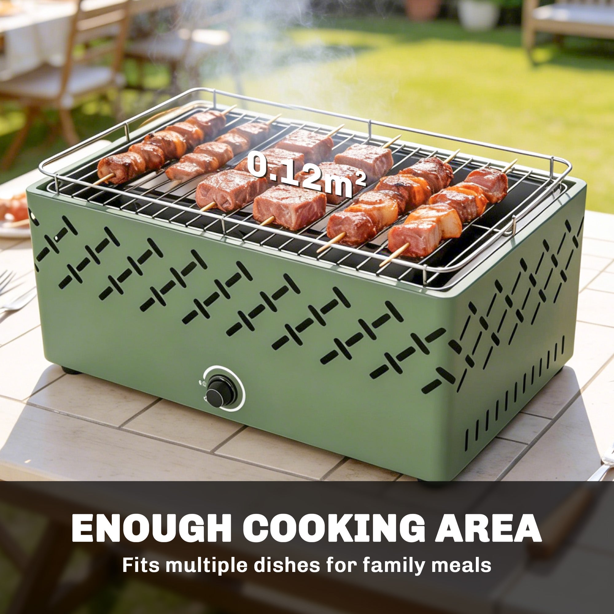 Outsunny Portable Charcoal BBQ Grill, Battery Powered Barbecue Grill with Built-in Fan for Camping Picnic, Light Green 