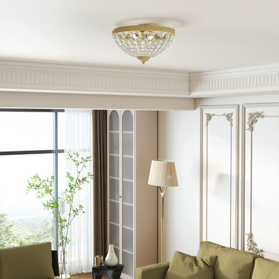HOMCOM Crystal Chandelier Ceiling Light with 168 Octagonal Beads, Vintage 2-Light Flush Mount Ceiling Light for Living Room, Bedroom, Hallway, Dining Room, Gold Tone 