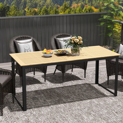 Outsunny Garden Dining Table, 175 x 78 x 75 cm Rectangle Outdoor Table for 6 People with Slatted Table Top, Metal Frame, for Balcony, Deck, Teak 