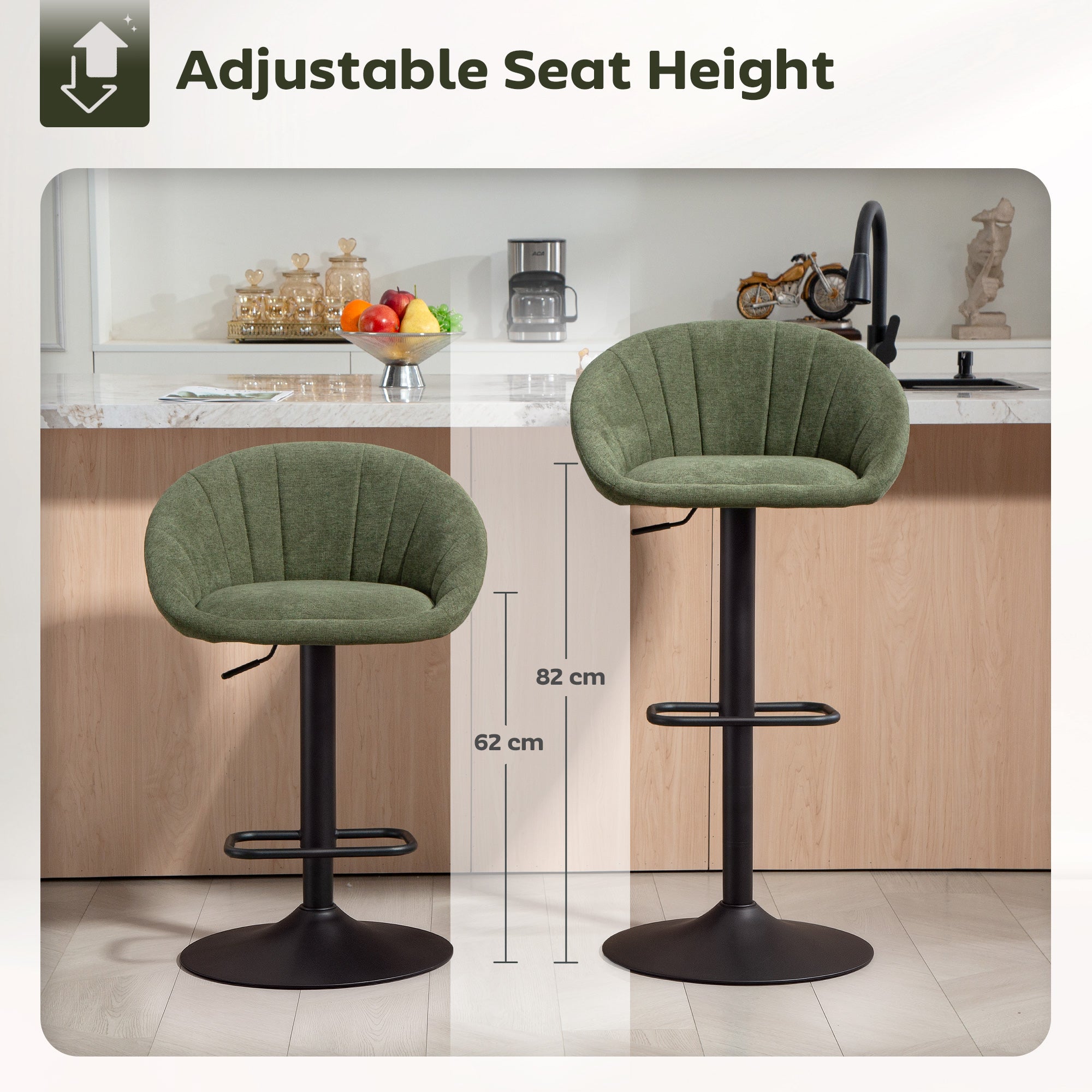 HOMCOM Set of Two Relaxed Tub Bar Stools - Dark Green