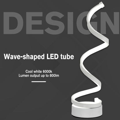 HOMCOM Modern Wave-Shaped LED Table Lamp with Round Metal Base for Living Room, Bedroom, Study, Dining Room, Office, Cool White 6000K, White 