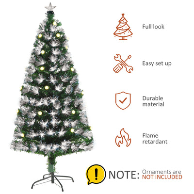 HOMCOM 5ft White Light Artificial Christmas Tree w/ 180 LEDs Star Topper Tri-Base Full Bodied Seasonal Decoration Pre-Lit Home 