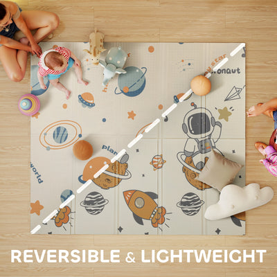 AIYAPLAY Baby Play Mat, Double Sideded Foldable Kids Crawling Mat, Reversible & Waterproof, Astronaut and Planet 