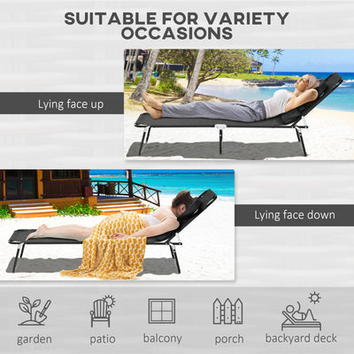 Outsunny Outdoor Foldable Sun Lounger Set of 2, 4 Level Adjustable Backrest Reclining Sun Lounger Chair with Pillow and Reading Hole, Black 
