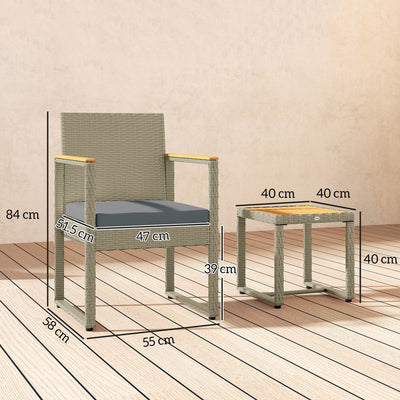 Outsunny Three-Piece Rattan Chair Set - Grey 