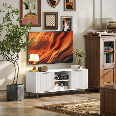 HOMCOM Modern TV Stand Cabinet for TVs up to 55", TV Unit with 2 Open Shelves and 2 Cabinets, Entertainment Centre with Cable Management for Living Room, White 