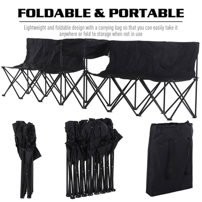 Outsunny 6 Seat Folding Sports Bench Portable Sports Team Bench Spectator Chair with Cooler Bag and Carrying Bag for Outdoor Picnic Camping - Black 
