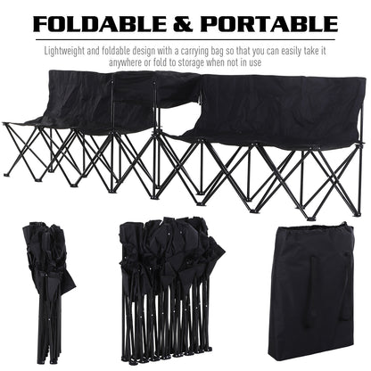 Outsunny 6 Seat Folding Sports Bench Portable Sports Team Bench Spectator Chair with Cooler Bag and Carrying Bag for Outdoor Picnic Camping - Black 