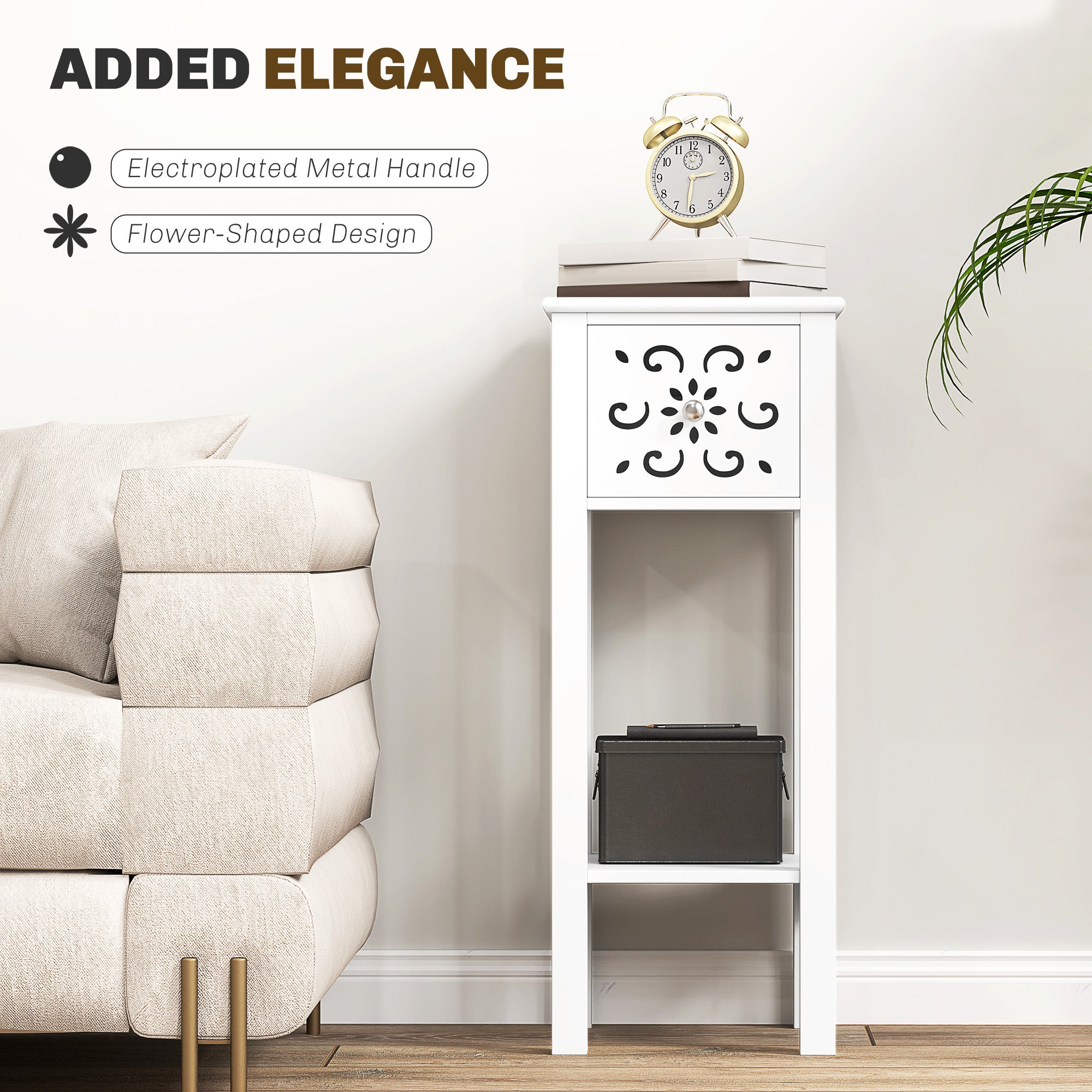 HOMCOM Set of Two Elegant Floral Cut-Out Side Tables - White