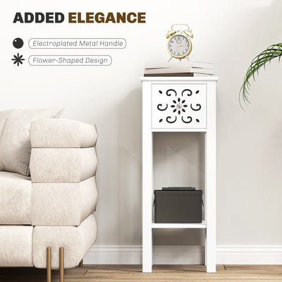 HOMCOM Set of Two Elegant Floral Cut-Out Side Tables - White 