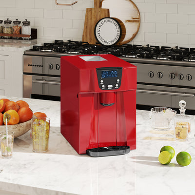 HOMCOM 3L Ice Maker Machine and Water Dispenser, 12kg in 24H, 2 Sizes 9 Ice Cubes Ready in 6-10 Mins Ice Machine, Red 