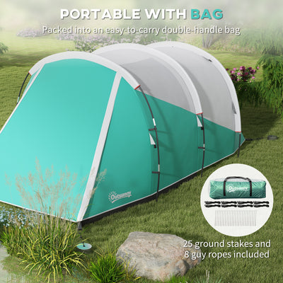 Outsunny Three-Man, 3000mm Water-Resistant Two-Room Tunnel Tent - Green 