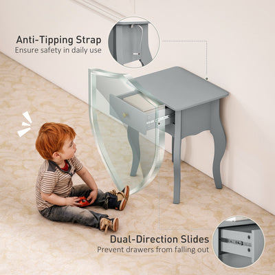 HOMCOM French Style Side Table with Drawer - Grey 