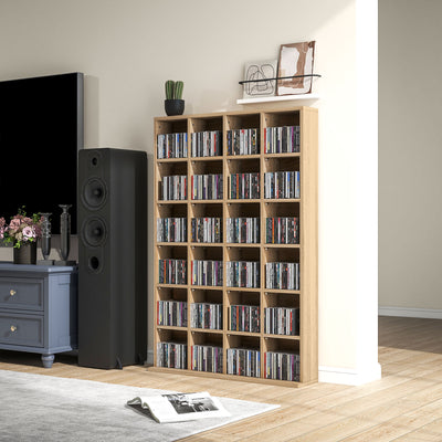 HOMCOM CD Storage Unit with Adjustable Shelves, 89 x 130.5 cm, Nature Wood Finish 