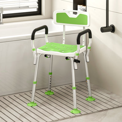 HOMCOM EVA Padded Shower Chair for the Elderly and Disabled, Height Adjustable Shower Stool with Back and Arms, 4 Suction Foot Pads, Green 