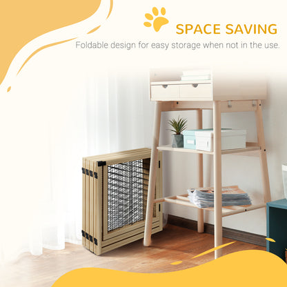 PawHut 8 Panels Foldable Pet Gate with Support Feet, for House, Doorway, Stairs, Small and Medium Dogs - Natural Wood 