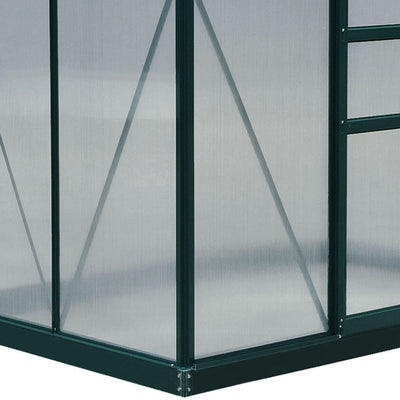 Outsunny 6 x 4ft Polycarbonate Greenhouse, Large Walk-In Green House with Slide Door and Window, Garden Plants Grow House with Aluminium Frame and Foundation, Dark Green 