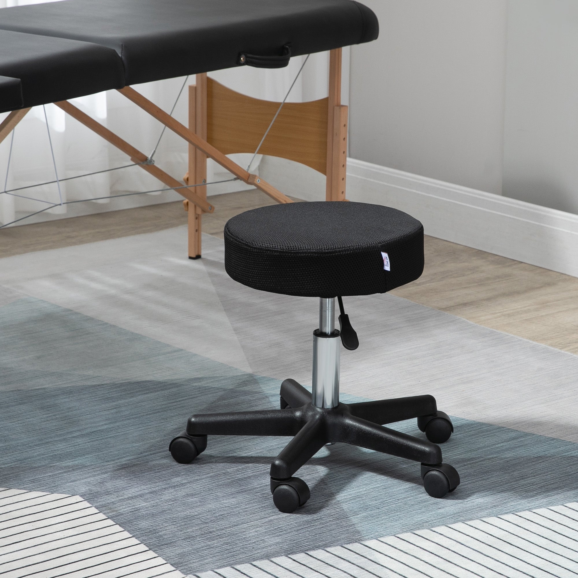 HOMCOM Hydraulic Swivel Salon Spa Stool Height Adjustable Facial Massage Tattoo with 3 Changeable Seat Covers, Black 