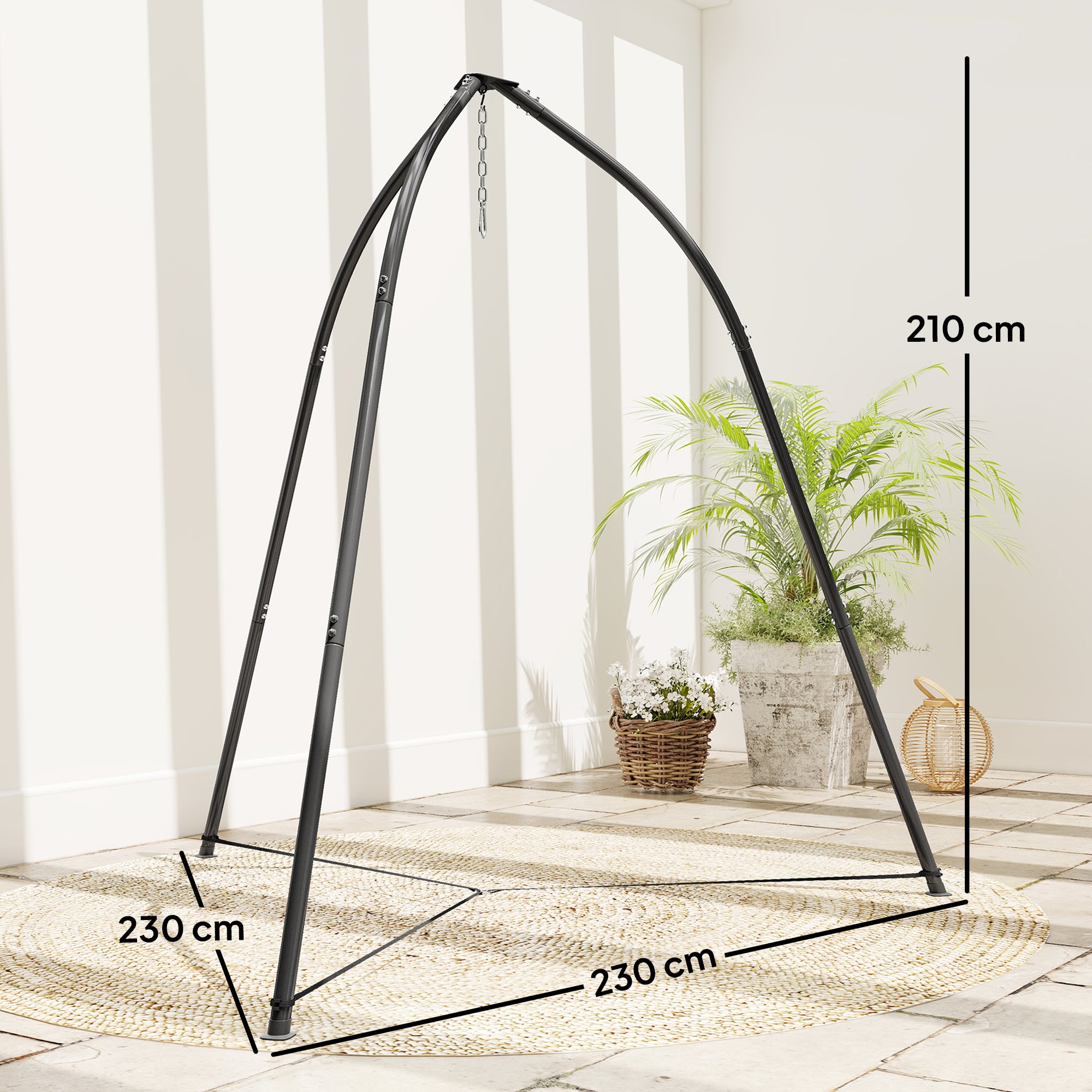 Outsunny Hammock Stand for Hanging Chair Adjustable Height Tripod Hammock Chair Stand Only with Chain, 150 kg Capacity, Black 