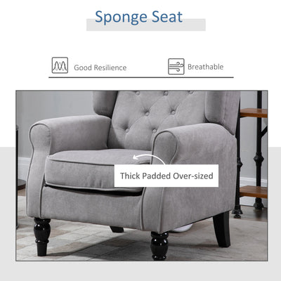 HOMCOM Retro Accent Chair, Wingback Armchair with Wood Frame Button Tufted Design for Living Room Bedroom, Grey 