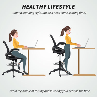 Vinsetto Drafting Chair with Flip-up Armrest, Mesh Office Stool with Foot Ring, 360° Swivel Height Adjustable Chair for Standing Desk, Black 