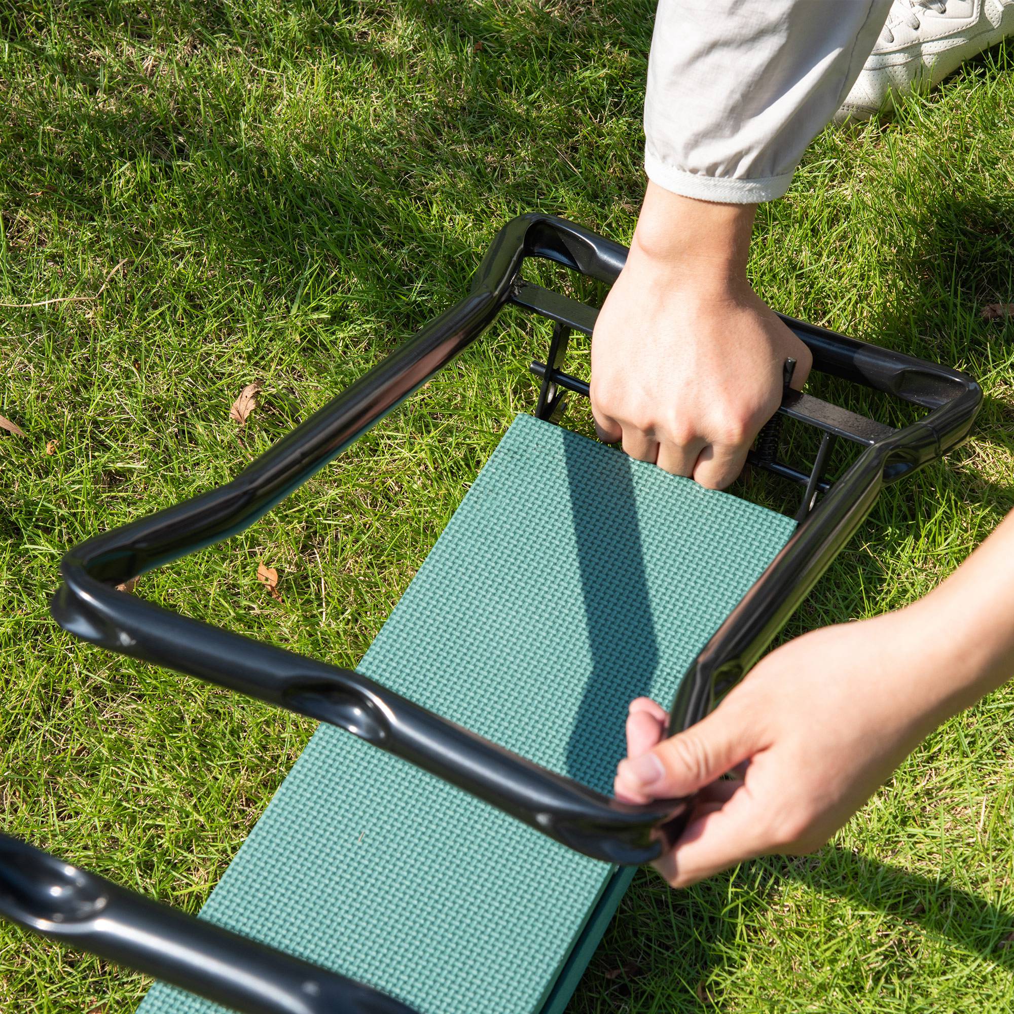 Outsunny 2 In 1 Garden Kneeler Seat Kneeling Pad Support Bench Foldable Knee Protector, Green 
