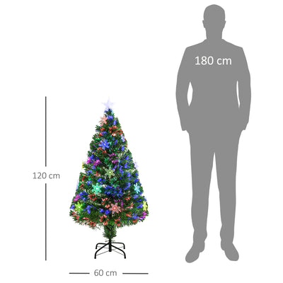 HOMCOM 4FT Green Fibre Optic Artificial Christmas Tree Xmas Colourful LED Scattered Tree with Snowflakes Ornaments Fireproofing 