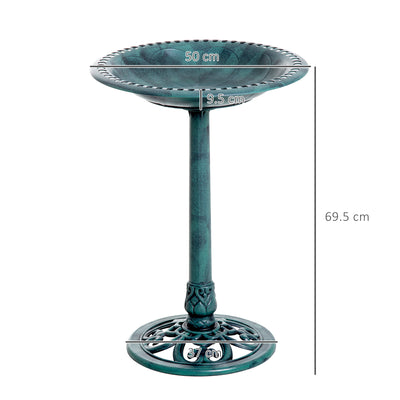Outsunny Garden Bird Bath Outdoor Decrative Garden Feeder Stand with Scallop-like Pattern, Time-Worn Finish, 50cm, Green 