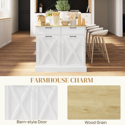 HOMCOM Sideboard with Tilt-out Trash Bin, Farmhouse Kitchen Sideboard with 2 Drawers, Adjustable Shelves, Door Racks, White 