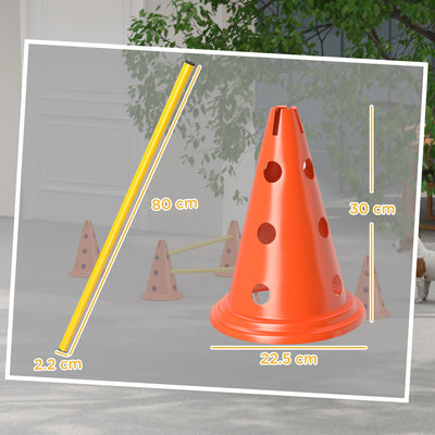 PawHut Dog Agility Equipment Set of 6 Cones, 6 Poles with Carry Bag, 3 PCS Adjustable Height Jumping Obstacles, Orange 