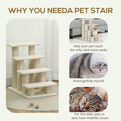 PawHut Dog Steps for Bed 4 Step Pet Stairs for Sofa Dog Cat Climb Ladder 63x43x60 cm Cream 
