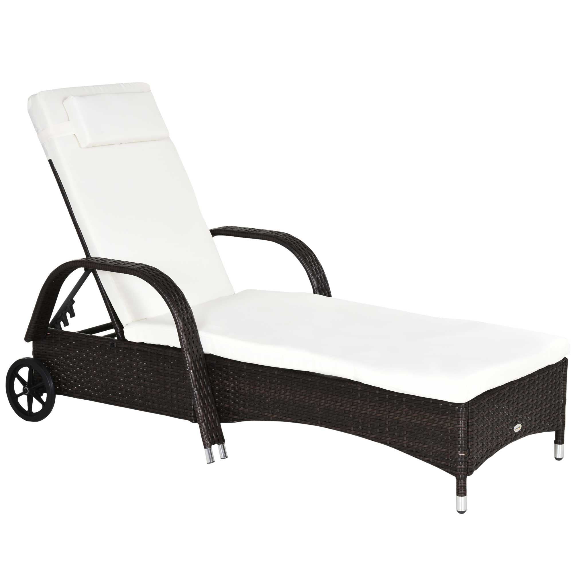 Outsunny Brown Rattan Sun Lounger w/ Adjustable Steel Frame,200Lx73Wx56-103H cm 