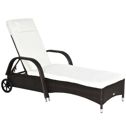 Outsunny Brown Rattan Sun Lounger w/ Adjustable Steel Frame,200Lx73Wx56-103H cm 