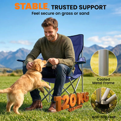 Outsunny Camping Chair Set of 2 Portable Folding Outdoor Camp Chair with Cup Holders and Carry Bag Dark Blue 