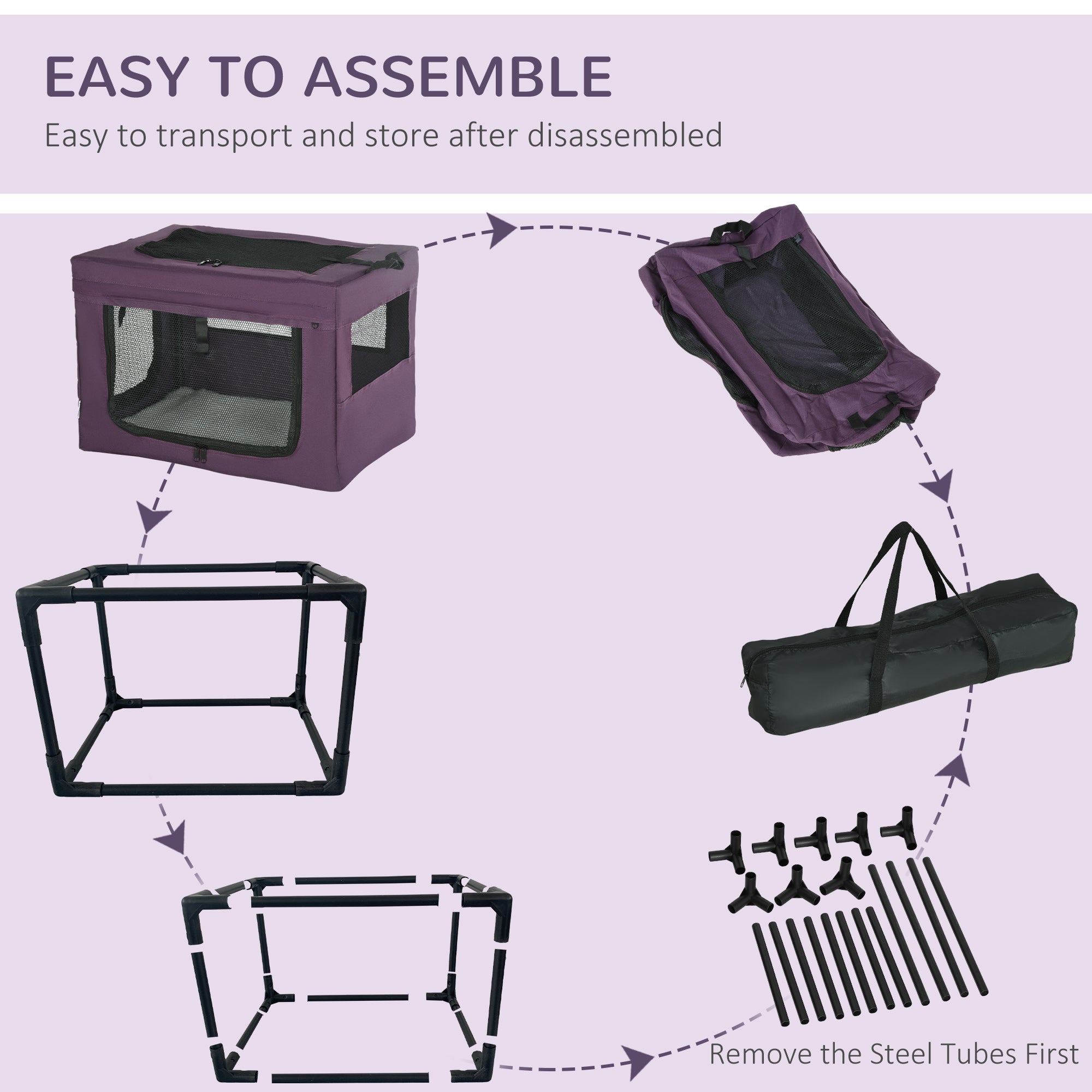 PawHut 60cm Pet Carrier, with Cushion, for Miniature Dogs - Purple 