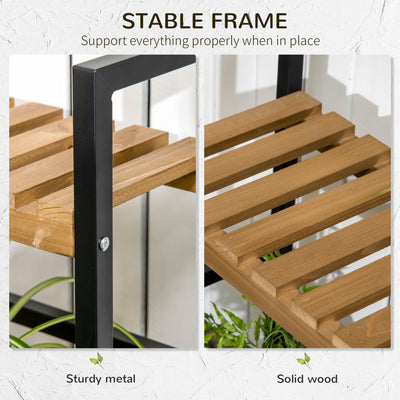Outsunny 3 Tiered Plant Stand with Hanging Hooks, Flower Rack Shelf for Indoor Outdoor Porch Balcony Living Room Bedroom 