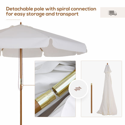 Outsunny 3.3(m) Garden Parasol Umbrella, Outdoor Sun Shade Canopy with 8 Bamboo Ribs, Ruffles and Wood Pole, Cream White