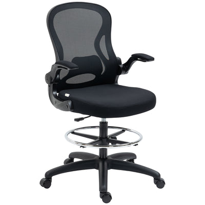 Vinsetto Adjustable Mesh Standing Desk Chair with Flip-up Armrests Lumbar Support Armrests Adjustable Footrest Ring Black 